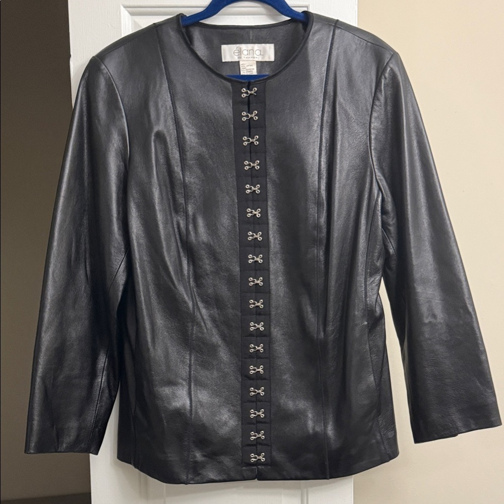 Elana by Tanner Black Leather Hook-and-Eye Jacket